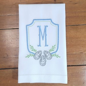 Beachy Hand Towel, Linen Hemstitch, Huck Towel, Hemstitch Huck Towel. Coastal Chic, Beach Hostess Gift, Monogrammed Guest Towel, Oysters - Etsy