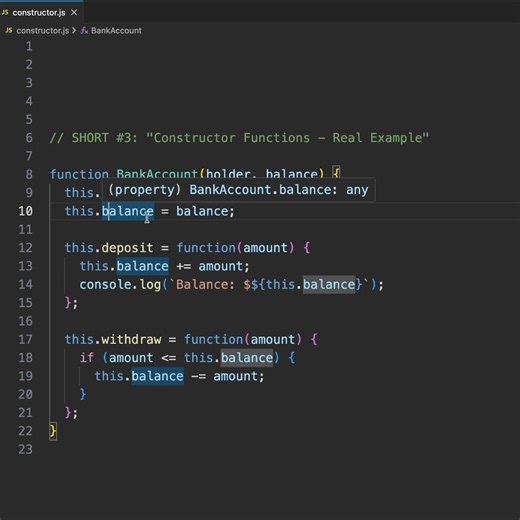 Watch me build a fully functional bank account system using JavaScript Constructor Functions! Create unlimited accounts with: 💵 Deposit method 💸 Withdraw method 📊 Balance tracking This is real-world OOP in action! 🔥 #JavaScript #Coding #WebDevelopment #Programming #LearnToCode #JavaScriptProject #CodeWithMe #WebDev #DeveloperLife #JavaScriptTutorial #ProgrammingTutorial #CodeNewbie #TechTutorial #JavaScriptOOP #RealWorldCoding | Fullstack Flow