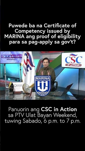 Pwede bang Cert. of Competency issued by MARINA ang proof of eligibility para sa pag-apply sa govt?