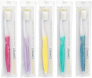 NIMBUS Extra Soft Toothbrushes (Compact Head), Periodontist Design Tapered Bristles for Sensitive Teeth and Receding Gums, Individually Wrapped Plaque Remover Travel Toothbrush (10 Pack, Colors Vary)