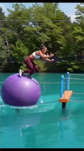 She Runs Across Floating Obstacles Without Falling! 😱🌊 | #shorts #uploadyoutubeshorts #obstacles