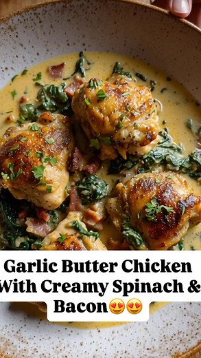 GARLIC BUTTER CHICKEN THIGHS WITH CREAMY SPINACH & BACON If you love a rich, cosy, low carb dinner… this one hits every craving. Juicy chicken, crispy bacon, and a silky garlic butter cream sauce you’ll want to pour over everything. Save this for your next weeknight dinner — and tag someone who’d demolish this! Comment ‘Recipe’ and we’ll send you the recipe link!! #qetoe #lowcarbrecipes #ketodinnerideas #healthycomfortfood #creamychicken #garlicbutterchicken #highfatketo #aussieketo #lowcarbmeal