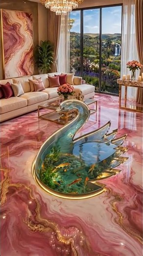 Luxury Epoxy Floor with Hidden Swan Aquarium 🦢✨ | Dream Living Room Transformation