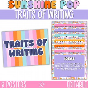 The Traits of Writing Posters, 6 1 Writing Traits, Retro Groovy Classroom Decor