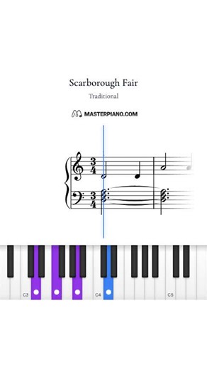 Scarborough Fair by Traditional ⏱️ 1:07 piece 📊 Difficulty: Beginner (Level 20) 🎯 Skill Level: Beginner (0-1 years experience) 📚 Learning Time: 1-2 weeks with daily practice 👤 Perfect for: • Complete beginners • Self-taught pianists starting out • Children learning piano 📄 Get the FREE interactive sheet music: https://masterpiano.com/sheets/scarborough-fair-traditional MasterPiano is a free platform where the sheet music listens to you play and gives instant feedback! #piano #pianotutorial 