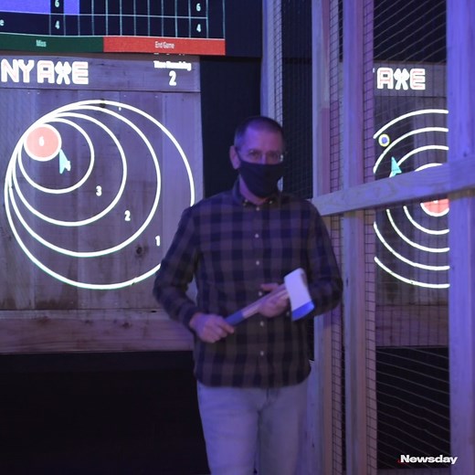 8K views · 23 reactions | NY Axe, an axe-throwing range with digital targets, opened in Farmingdale on Friday. There are, of course, other axe-throwing venues on Long Island, but co-owner Carl Mazza says NY Axe can lay claim to being the first digital range in the northeast, using a system that projects targets onto the wood. For more: https://nwsdy.li/3qYozOx | Newsday | Facebook