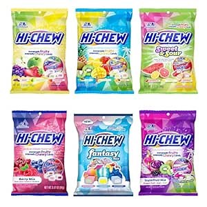 HI-CHEW Variety Mix, Pack of 6 Bags - 17 Flavor Assort Sweet and Sour Chewy Candy, Unique Fun Soft - Immensely Juicy Fruity Candy Flavors - Individually Wrapped for Sharing