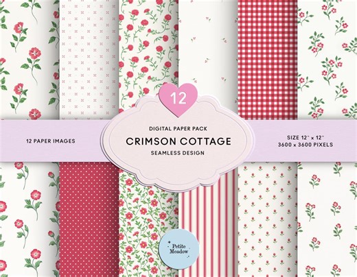 Romantic Red Floral Digital Paper Pack, Red Ditsy Flowers Seamless Pattern, Shabby Chic Red Scrapbook Papers, Vintage Cottage Junk Journal - Etsy