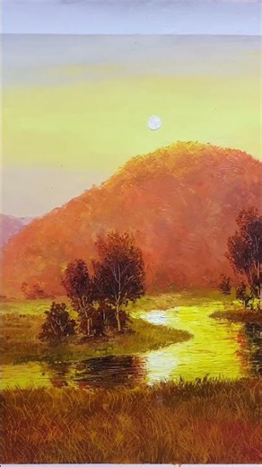 Golden Sunset Landscape Oil Painting | A Peaceful River Valley Scene #painting #art