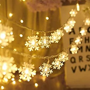 Christmas Lights, Snowflake String Lights 19.6 ft 40 LED Fairy Lights Battery Operated Waterproof for Xmas Garden Patio Bedroom Party Decor Indoor Outdoor Celebration Lighting