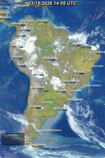 South America 24 Hour Satellite Weather | March 18, 2026 #shorts