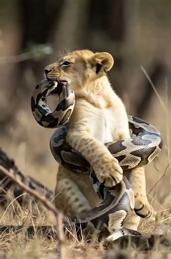 Python vs. Lion Cub: A Fight For Survival #shorts #wildlife