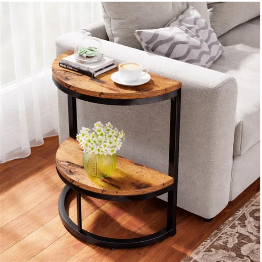 Rustic Half Moon Wood End Table With Shelf, Small Space Sofa Side Table, Handcrafted Wooden Accent Table, Modern Corner Living Room Table - Etsy