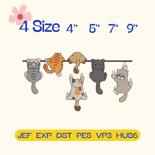 Funny Hanging Cats Machine Embroidery Design, Cute Cat Embroidery Design, Cat Embroidery Design, Animal Embroidery Machine File - Etsy