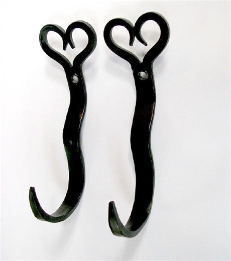Blacksmith Wrought Iron Rolling Pin Hooks Heart Top Starter Pair: Kitchen Wall Display - Etsy
