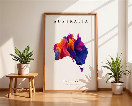 Australia Map Art, Floral Abstract Travel Poster (digital Download) - Etsy