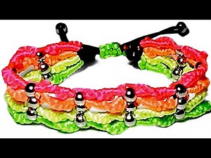 Pulsera de 4 filas de colores y cuentas ajustable Como hacer pulseras de macramé tutorial fácil diy