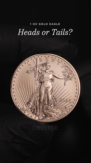 Heads or Tails? The American Gold Eagle is one of the most popular bullion coins in the world. The obverse features Augustus Saint-Gaudens’ stunning depiction of Lady Liberty holding a torch in her right hand and an olive branch in her left, with the Capitol building in the background. The reverse displays a bold close-up of a majestic bald eagle designed by Jennie Norris, symbolizing strength and pride. Get your 2026 Gold Eagles today! #apmex #gold #goldcoins #preciousmetals