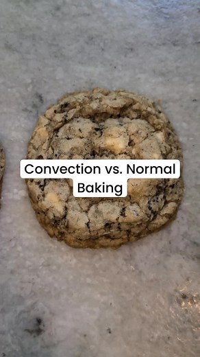 Convection vs. Normal Baking: See the difference! Normal baking relies on radiant heat from the top & bottom elements. Convection baking, in both electric & gas ovens, uses a fan to circulate hot air. What does it mean for cookie baking? Convection creates crisper edges. You can see this in my convection baked cookie. Normal keeps them chewier (if that's the kind of recipe you're using) I bake my cookies cold, straight from the fridge. You can see the convection cookie spread more. My advice: tr