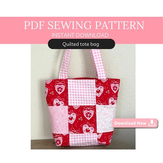 Quilted Patchwork Tote Bag PDF Sewing Pattern Beginner Friendly Step by Step Fabric Tote Pattern Instant Download Easy Handmade Gift Pattern - Etsy