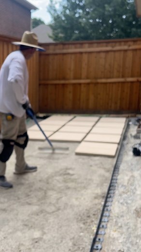 Backyard renovation update!🏡 Doing some Sunday yard work, setting pavers! Hardscape. Backyard patio. #mckinneytx #allentx #patiorenovation #backyardrenovation | SLM General Contractors & Roofing