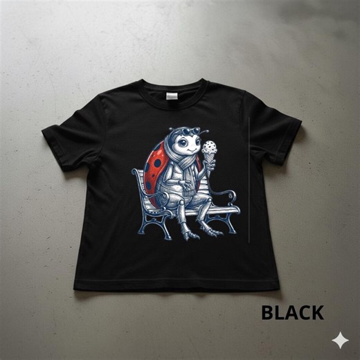 Vintage Ladybug T-shirt Cute Beetle Eating Ice Cream Graphic Tee Whimsical Insect Art Shirt Retro Woodcut Style Ladybird Quirky Nature Lover - Etsy