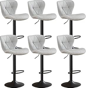 Amazon.com: HOLILA Adjustable Bar Stools Set of 6, Modern PU Leather Upholstered, Armless Swivel Bar Chairs with Back for Kitchen Bar Island(Grey) : Home & Kitchen