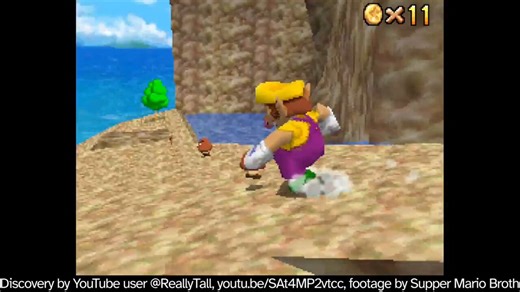 In Super Mario 64 DS, giant characters normally cannot crawl. However, reading a sign pounded halfway into the ground forces the character into a crawling pose. When giant, this results in the character's giant posterior completely blocking the entire screen.