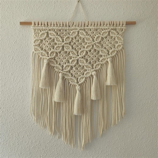 Tapiz macramé hecho a mano en algodón natural - Decoración de pared artesanal - Regalo para el hogar - Tapiz de pared bohemio - Etsy España