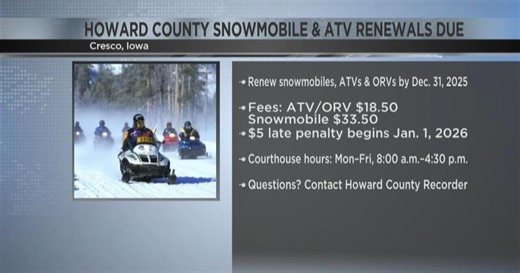 Howard County snowmobile and ATV renewal deadline