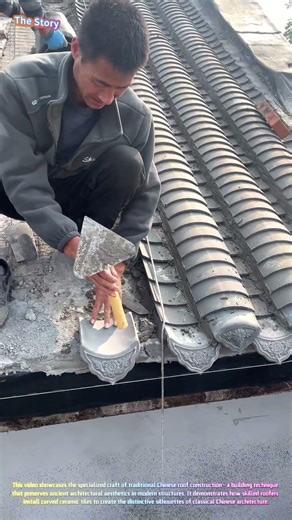 Traditional Roof Crafting: A Worker Installs Classic Chinese Glazed Tiles with Precision! 🏯🏗️