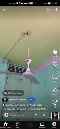 [REVERSE] Tiny Rope, Big Fall! Ceiling Fan Crash Test 🤣 #electrodemolish