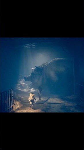 A giant pig eats another pig and tells us to leave. #reanimal #reaninalpig #horrorgame #nocommentary