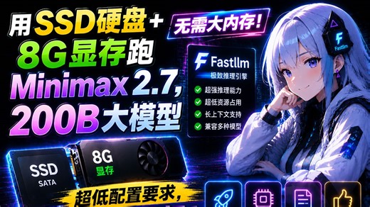 用SSD硬盘 8G显存跑Minimax 2.7大模型（229B），意外地还挺流畅！（推理框架fastllm，含教程）