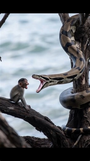 Gaint python eating a monkey baby