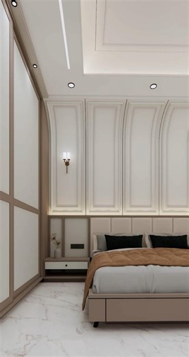 Luxury Master Bedroom Interior | False Ceiling & Wall Panel Design