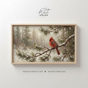 Winter Cardinal Oil Painting | Samsung Frame TV Art | Christmas Red Bird on Pine Branch | 4K Digital Download - Etsy Canada
