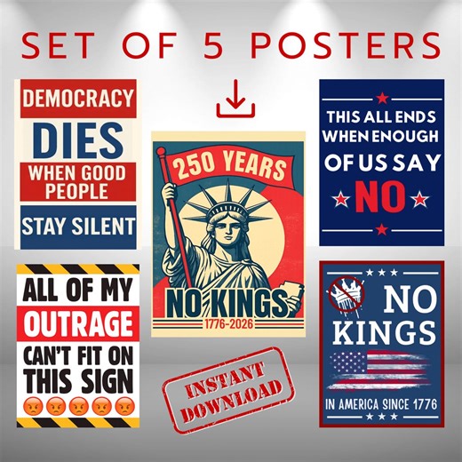 Set of 5 Protest Posters, Political Wall Art, Democracy Quote Print (digital Download), No Kings Poster Set of 5, Political Protest Posters - Etsy