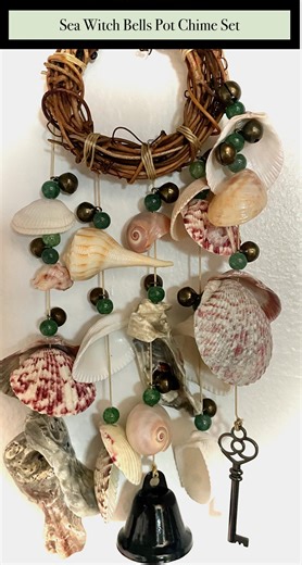 Sea Witch Shell Bells Pot Chime Set: Positive Energy Garden Decor Shepherd Hook Included - Etsy
