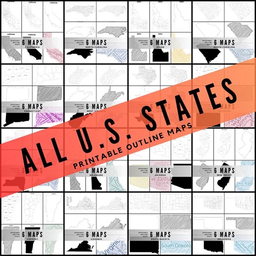 All 50 US State Outline Maps Bundle - Printable Geography Maps Pack, Labeled and Blank State Maps, Classroom & Homeschool Worksheets - Etsy UK