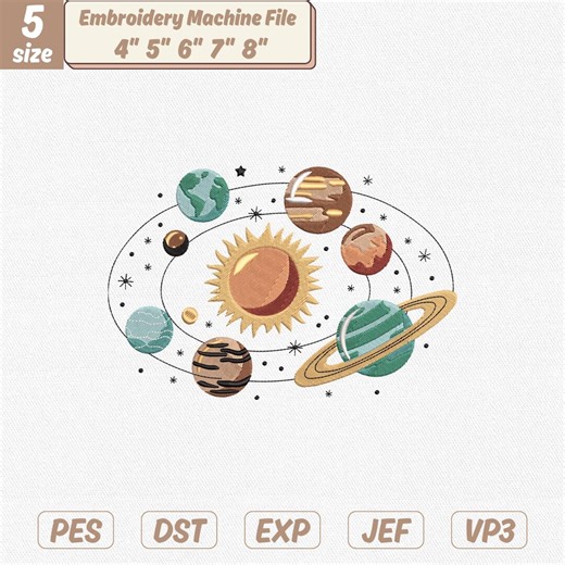 Solar System Machine Embroidery Design, Space Galaxy Embroidery Pattern File, Kids Embroidery Design (Digital Download)