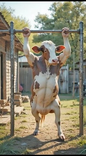 A cow doing gymnastics.