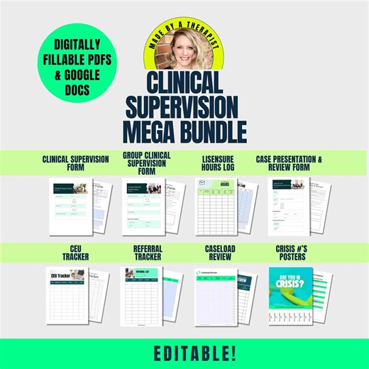 Clinical Supervision Mega Bundle | Editable Supervision Forms, Hours Log, Case Review, CEU & Referral Trackers | Fillable PDF + Google Docs - Etsy
