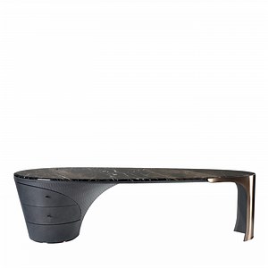 Jet Plane Black Wood And Black Marble Top Writing Desk