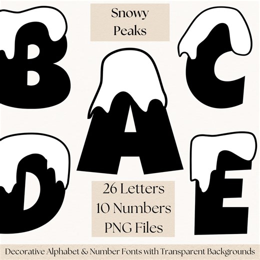 Snowy Peaks Alphabet PNG – Black Snow Cap Letters A–Z & 0–9, Winter Decorative Font Clipart Digital Download - Etsy