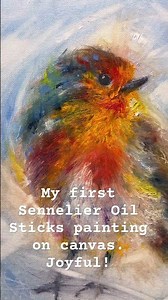 'Robin canvas painting' My first time using Sennelier Oil Sticks on canvas. #oilpainting #sennelier