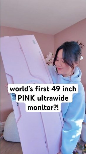 let’s set up my dream pink gaming monitor 🌷🖥️ Arozzi NOVA 49 inch #ultrawide #gaming #desksetup