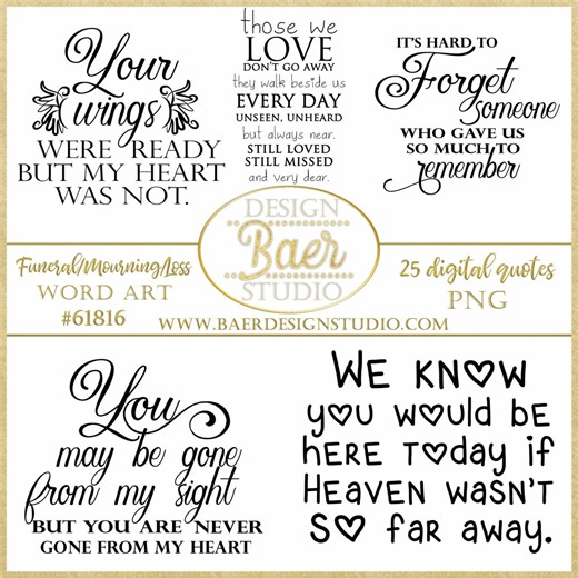 Funeral Memorial Quotes: Celebration of Life Sayings, Sympathy Verses, PNG Images (digital Download) - Etsy