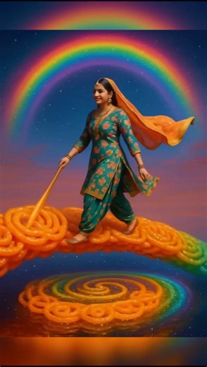 Miniature Rainbow Jalebi Bridge – Hyper Realistic Fantasy Food Art Scene”