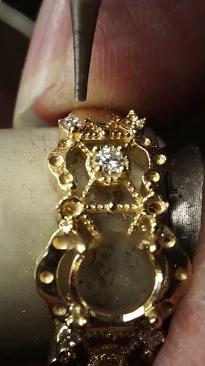 Vibrant Orange Gemstone Ring: Precision Gold & Diamond Setting (Jewelry Making Close-Up)